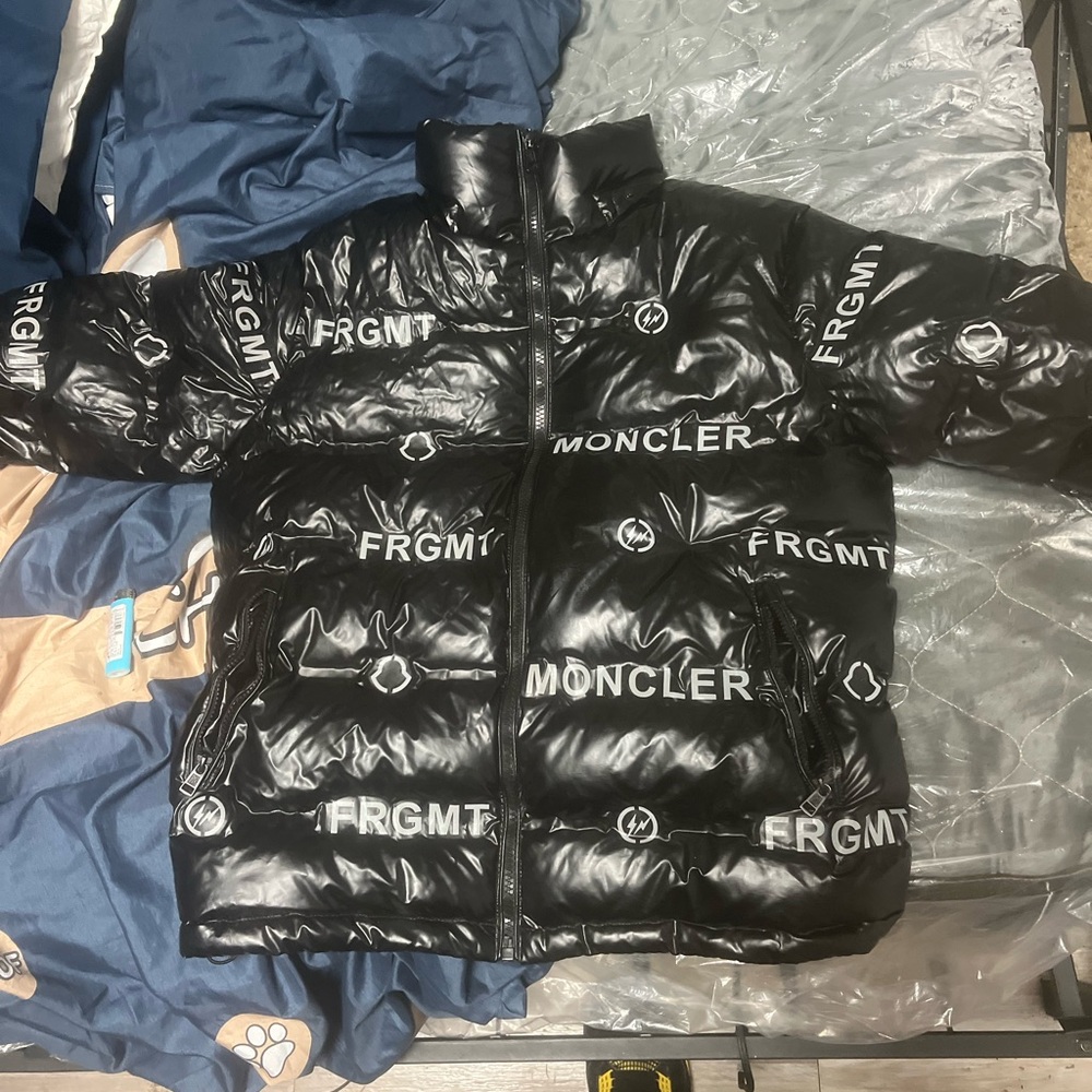 Moncler Black Glossy Logo Puffer Jacket